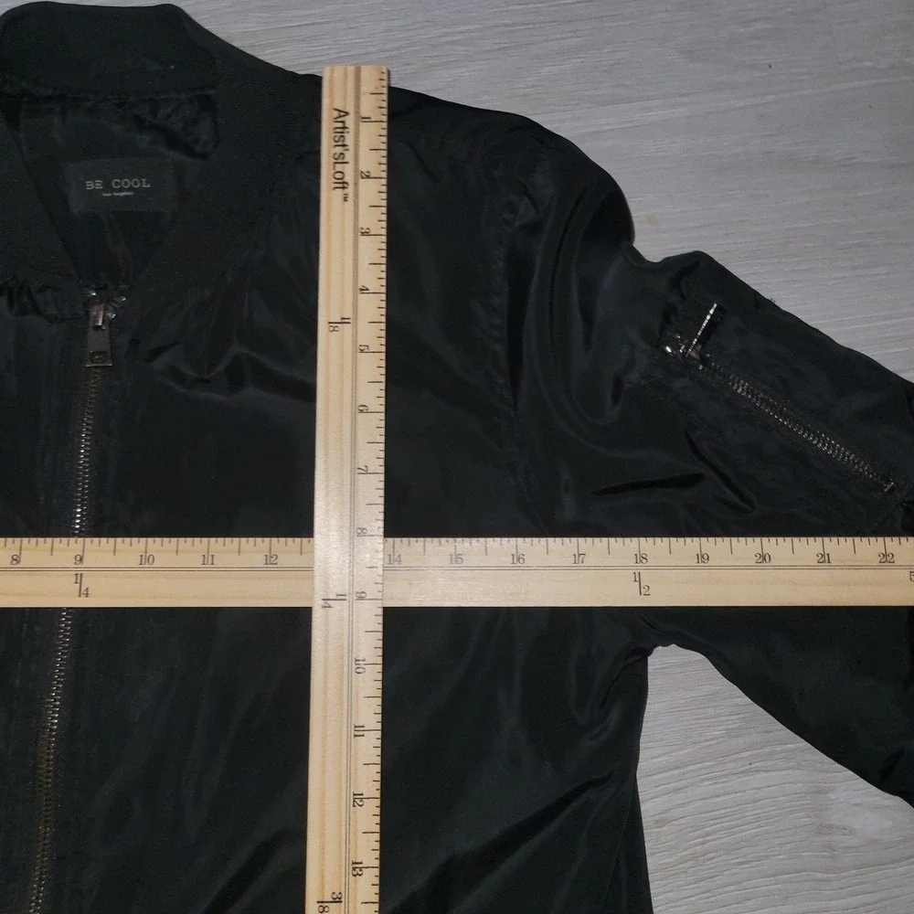 BE COOL Black Long Bomber Jacket Womens Zip Front Casual Outerwear M lightweight